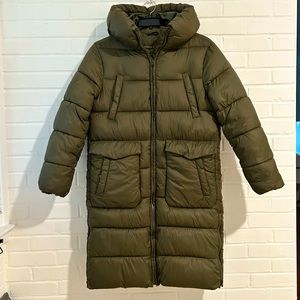American Eagle Olive Green Long Puffer Jacket